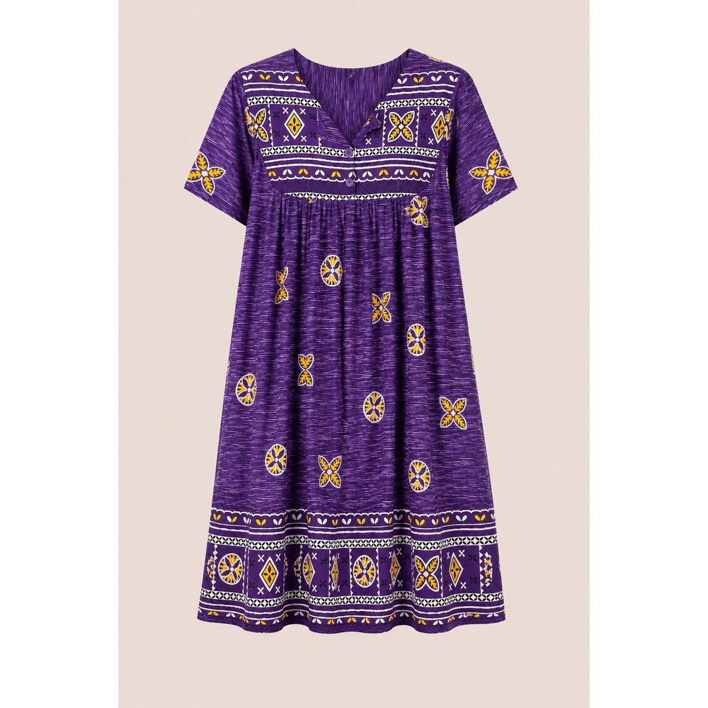 Loungees Tribal House Dress Boho Coastal Grandmother Purple Cotton M/L